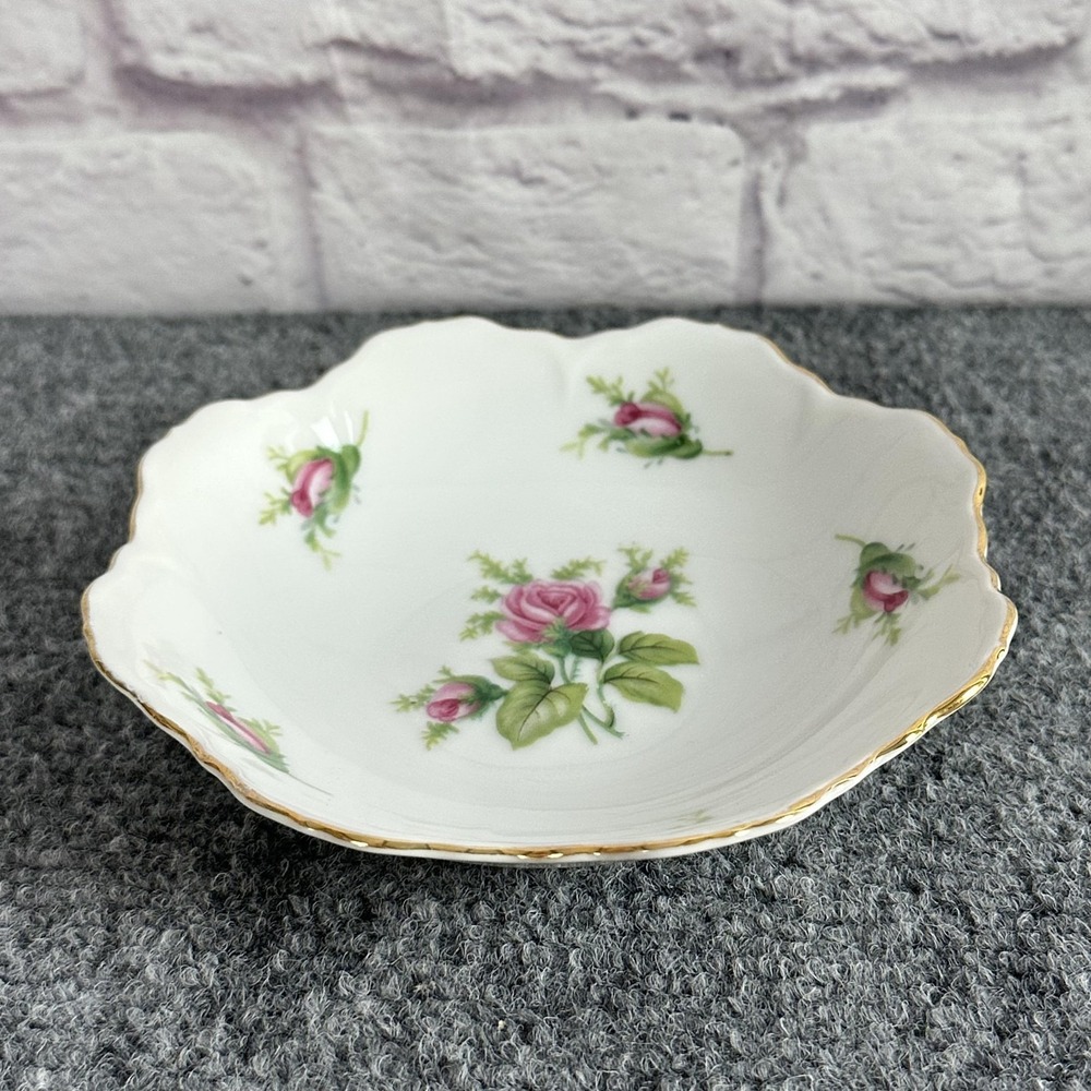 VTG MW Japan Porcelain Dessert Bowl Wild Rose 5.5" Floral Gold Trim Scalloped